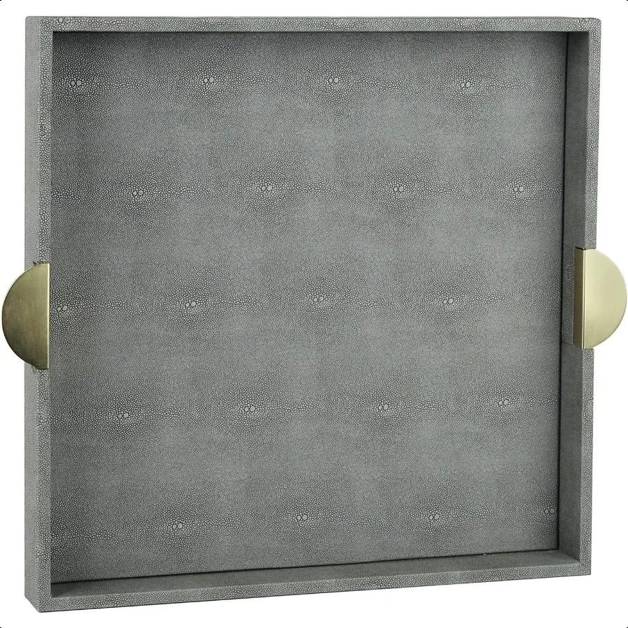 

Faux Leather Decorative Serving Tray Elegant Coffee Table Ottoman Tray Breakfast Drinks Liquor Serving Platter Dark Grey Shagre