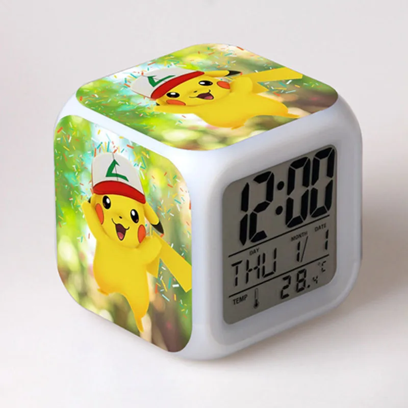 Pokemon Cartoon Pikachu Ash Ketchum Anime Night Light cambia colore sveglia camera da letto decorazione della casa bambini amici regalo giocattolo