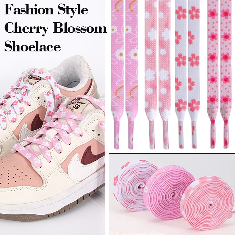 1 pairs NEW Fashion Cherry Blossom Shoelaces Colorful Flat Shoe Laces For Athletic Running Sneakers Shoes Boot  Female Shoelace