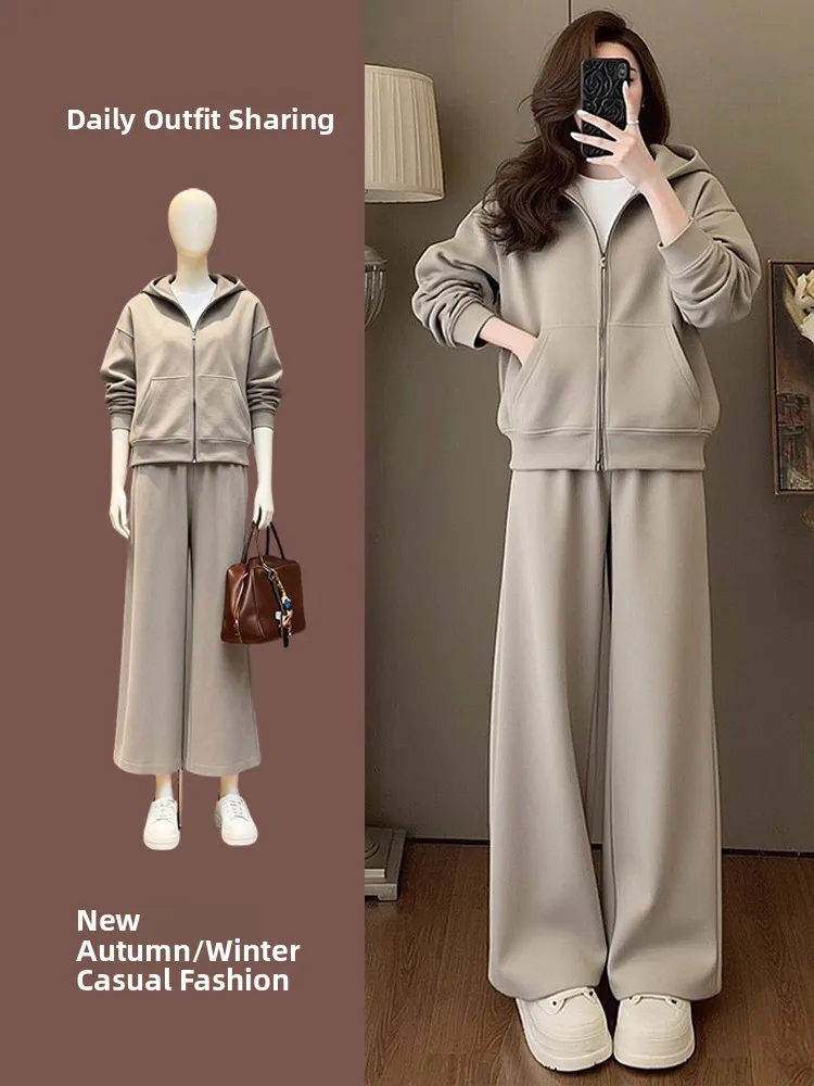 

2026 Winter Faion Women's round Ne Fce Lined Sweatirt And Pants Set High Waist Long Pants Casual Spor Sle Two Pi...