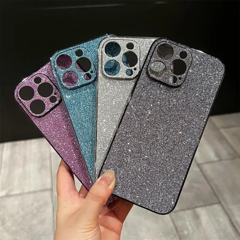 حافظة هاتف لامعة مطلية بالكهرباء لهاتف آيفون 15 بلس 16 14 13 12 برو ماكس غطاء خلفي لامع مقاوم للصدمات