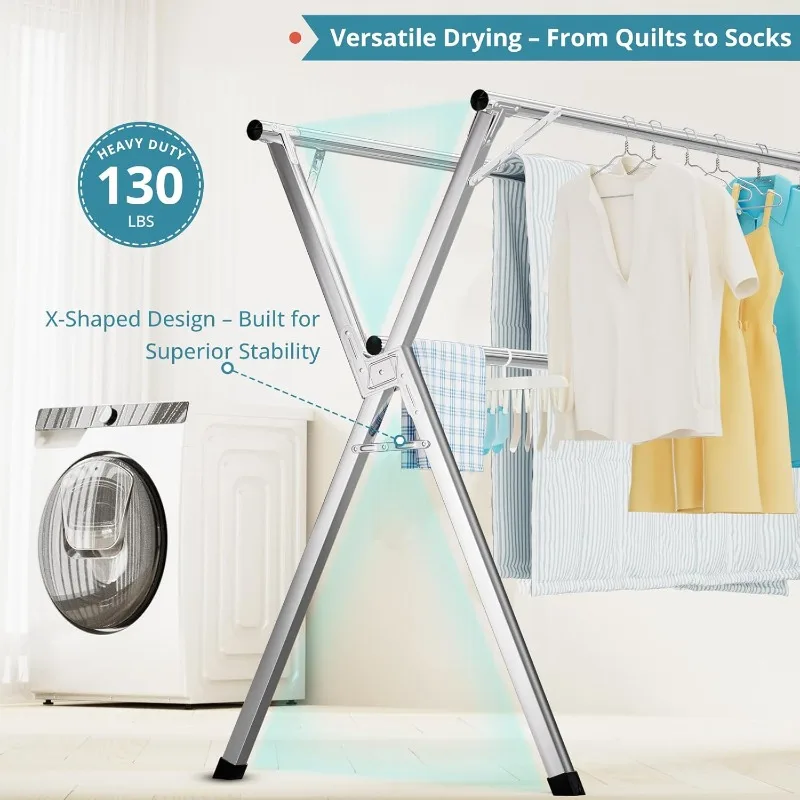 95 Inches Clothes Drying Rack, Drying Rack Clothing Folding Indoor Outdoor, Heavy Duty Stainless Steel Laundry Rack