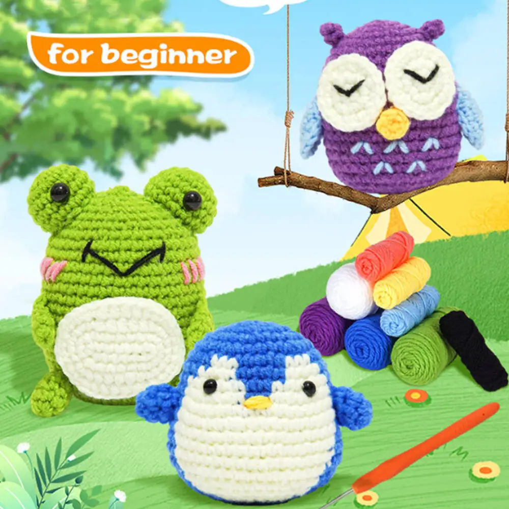 Owl Frog Crochet Kit Cute Animal For Beginners With Video Tutorial Cotton Knitting Yarn Thread Needles Hook Knit Tool Set DIY