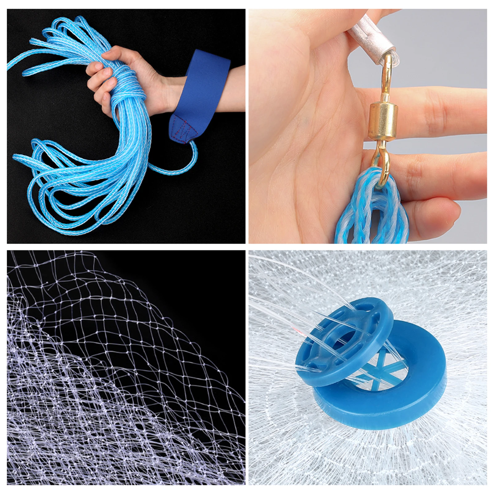 Saltwater Freshwater Fishing Cast Net for Bait Trap Fish 3ft/4ft/6ft/8ft/10ft Radius with Heavy Duty Zinc Sinker 3/8inch Mesh