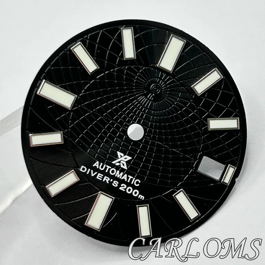 TOP 28.5mm NH35 NH35A 4R35 Silver Blue Black Green Lake Blue Sterile Luminous Watch Dial At 3 And 3.8 O'clock Crown