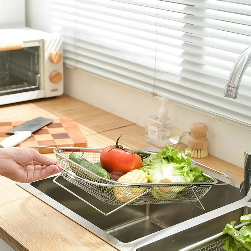 AT51-สแตนเลสขยายอ่างล้างจานตะกร้ากรอง,Drainerสําหรับผัก,จานพาสตา-ปรับKitchen Colander