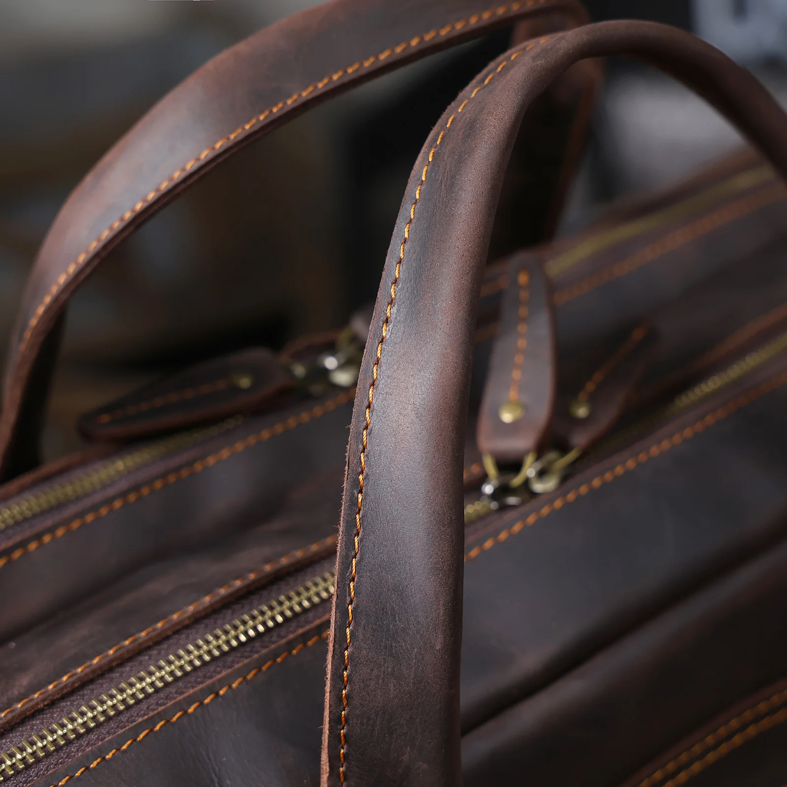 Vintage Echtleder Herren-Aktentasche 17" Laptop-Tasche, Messenger-Taschen für Arbeit und Business, Crazy Horse Rindsleder Handtasche – Detail 16