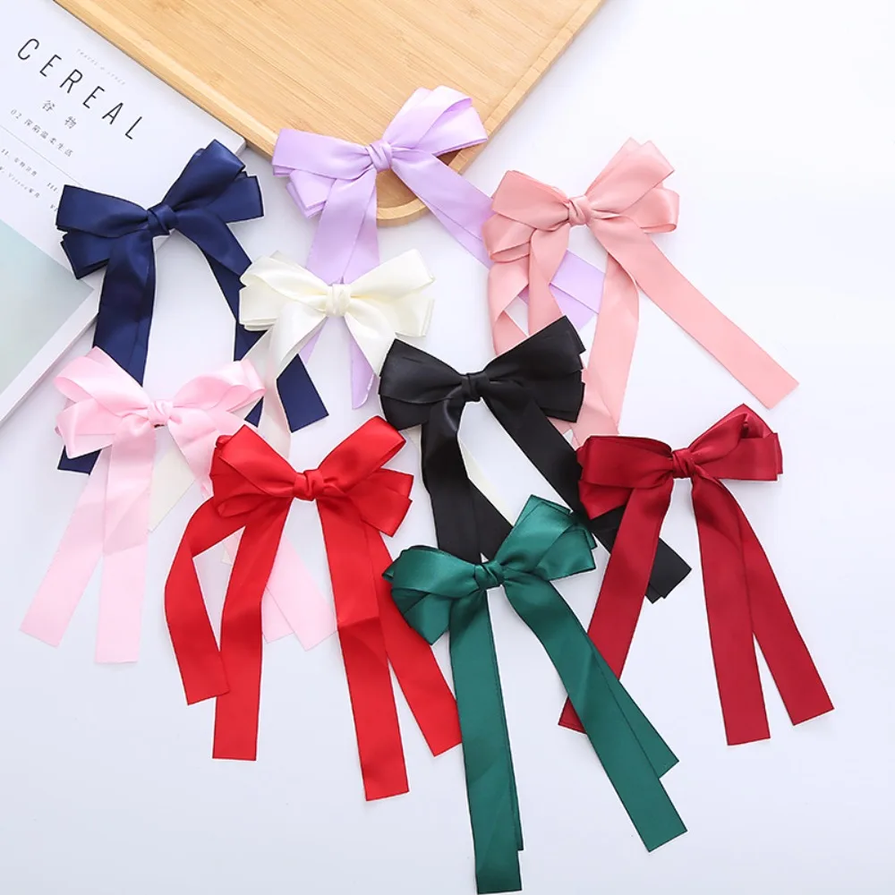 2pcs Chiffon Large Bowknot Hair Clip With Ribbon Solid Color Fabric Hair Bow Hairpin Barrettes Fashion Female Hair Accessories