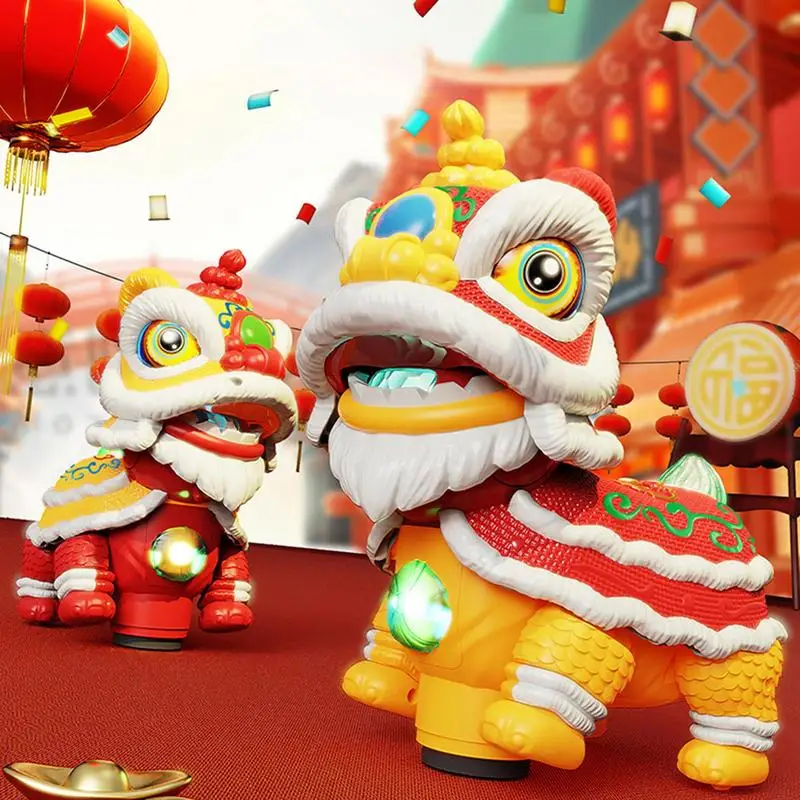 Cute Electric Lion Dance Toy Car Dashboard Ornaments  Shaking Waking Lucky Lion Dance Model with Light Music for Home Decoration