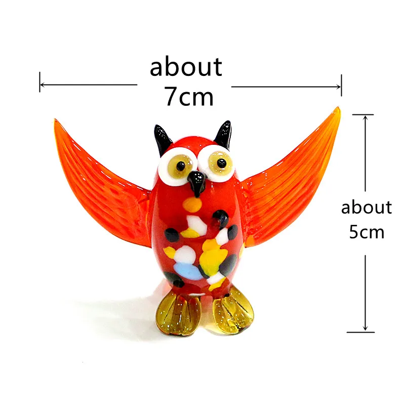 Handmade Murano Glass Owl Figurine Miniature Cute Bird Animal Statue Ornament for Home Table Indoor Room Decor Craft Collection