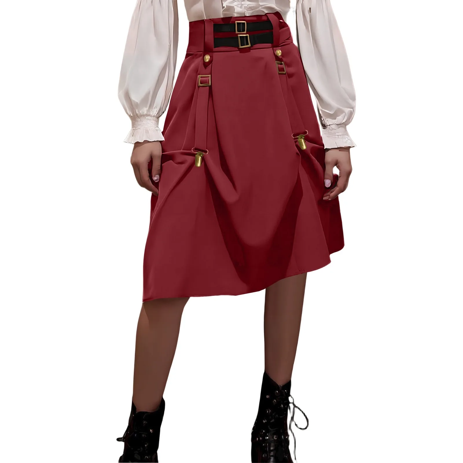 

New Gothic Style Women Maxi Skirt Drawstring High Waisted Skirt Retro Lightweight Tiered Flowy Floral Pleated Irregular Skirts