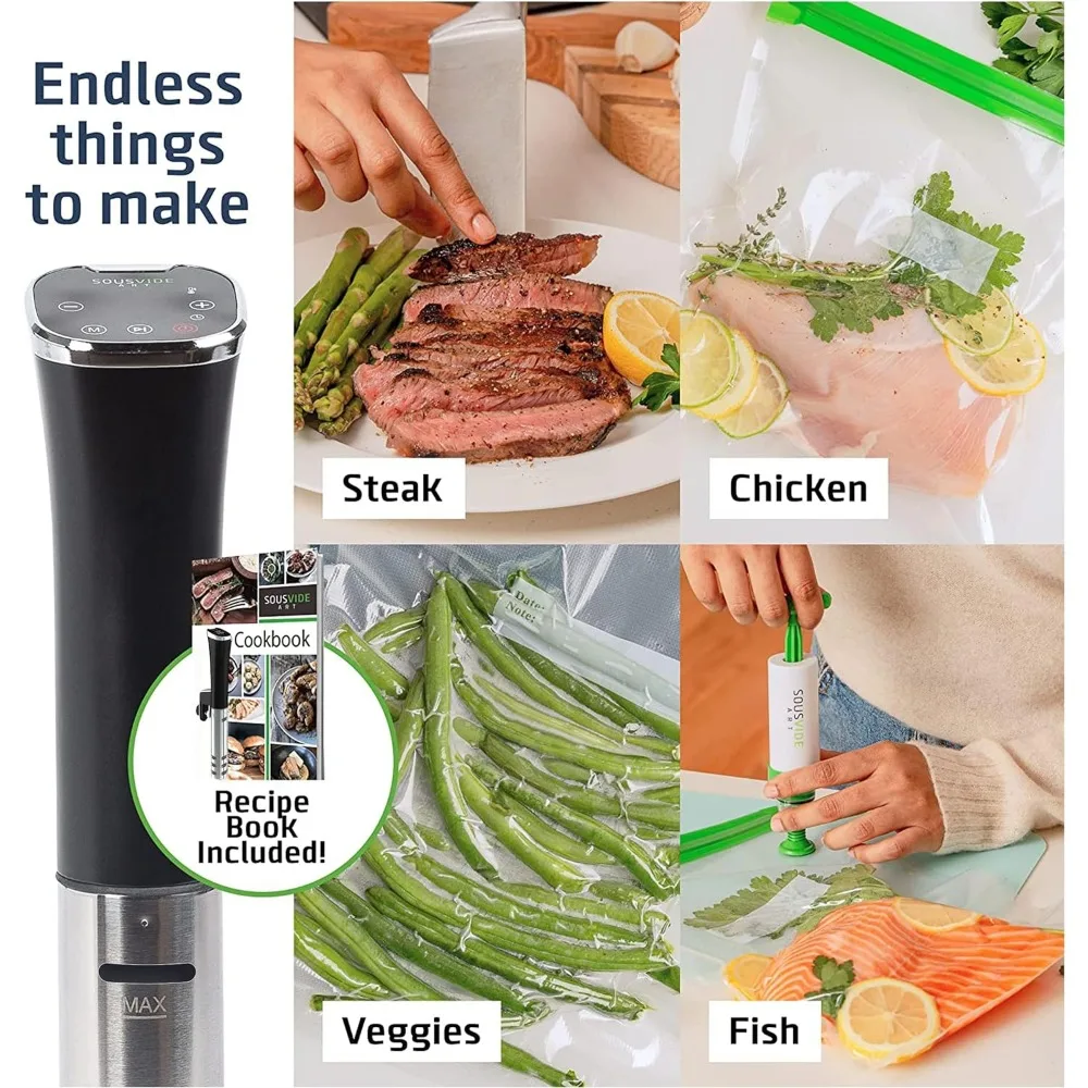 ART Sous Vide Immersion Cooker Kit - Machine with Digital Timer, Temp Control, 30 Bags, Vacuum Pump, Suvee Cooker Gift for Chefs
