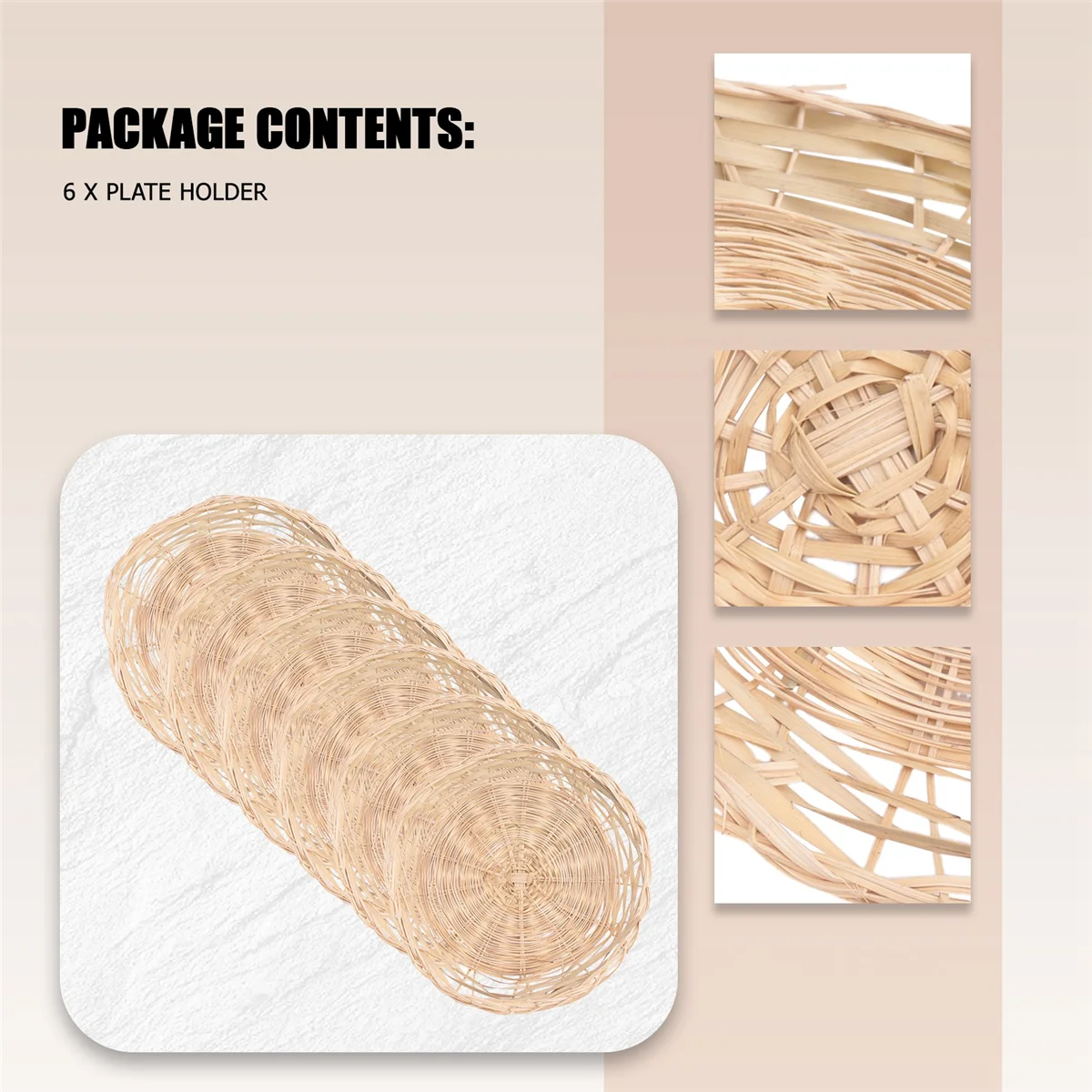 Держатель для тарелок, 6 шт., бамбуковый держатель для бумажных тарелок-10 дюймов, круглый тканый держатель для тарелок, многоразовые держатели для бумажных тарелок для пикника