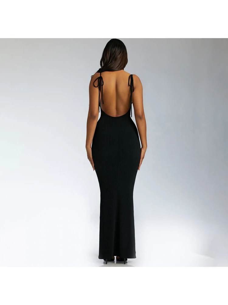 

New Dress Solid Sexy Backless Women Elegant Elastic Slim Short Sleeve Long dresses Female Bodycon Streetwear Clothing