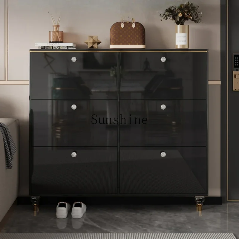 Modern Italian ultra-thin tipping bucket shoe cabinet, small apartment black shoe cabinet behind the door of the home