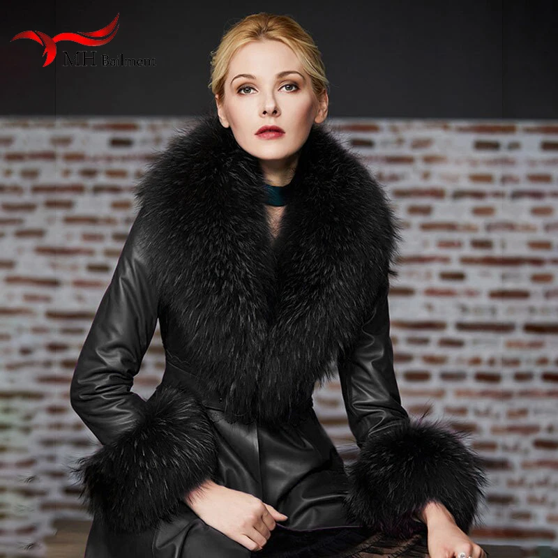 Women's Real Raccoon Fur Collar And Cuff Winter Thick Neck Keep Warm Shawl Fashion Luxury Coat Decorate Scarves Accessories