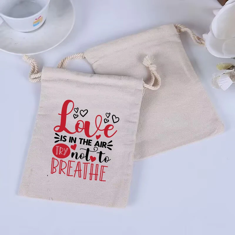 Valentine's Day Love Letter Quotes Small Coin Wallet Drawstring Bag Handbag Cosmetics Handbag Rope Bag Storage Bag Rope Bag