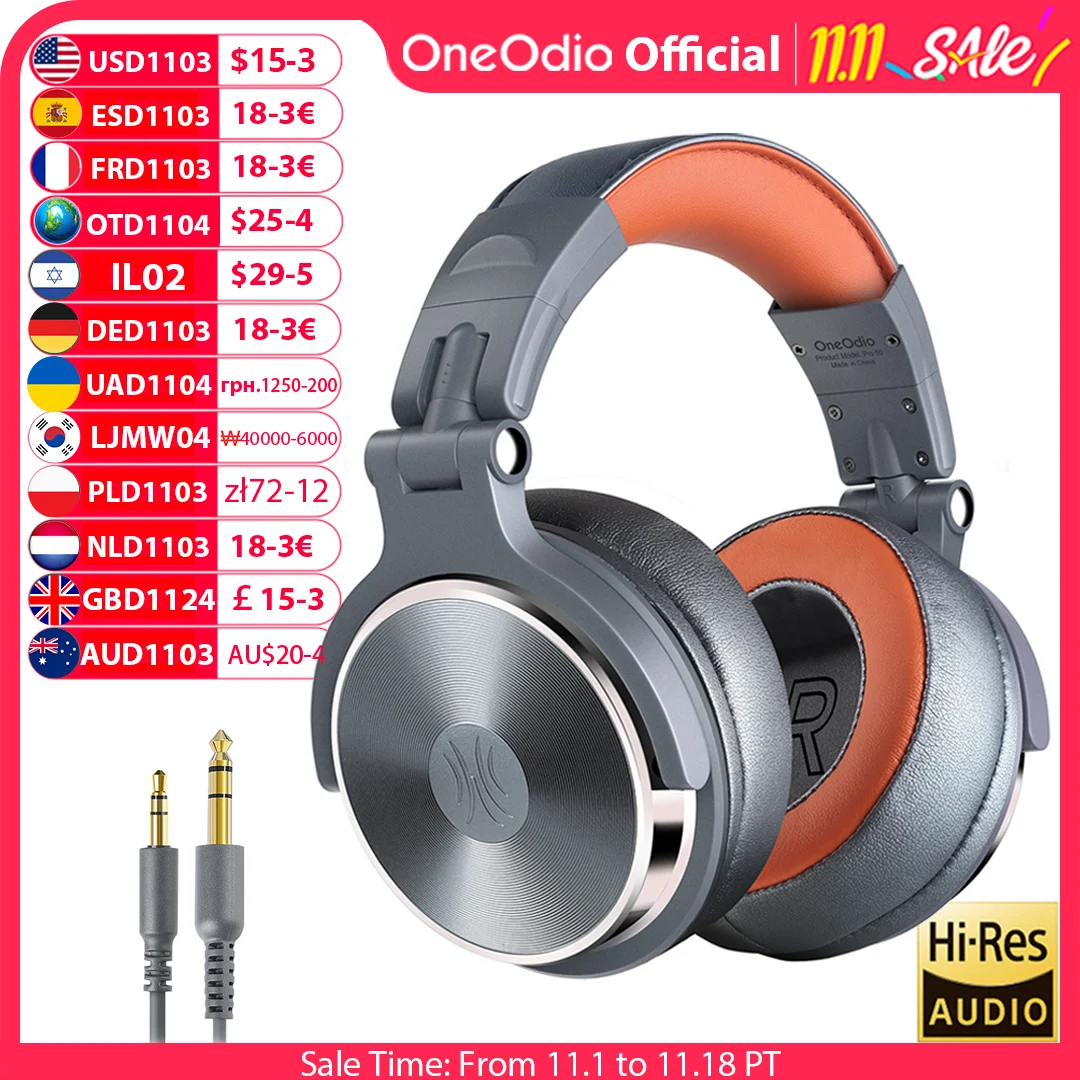 Dj Headphones Professional - OneOdio 折りたたみ式オーバーイヤー有線ヘッドホン。スマートフォン、パソコン、PC、プロフェッショナルスタジオ、Pro 30、50、モニター、DJヘッドセット、ゲーミングイヤホンとして使用可能。