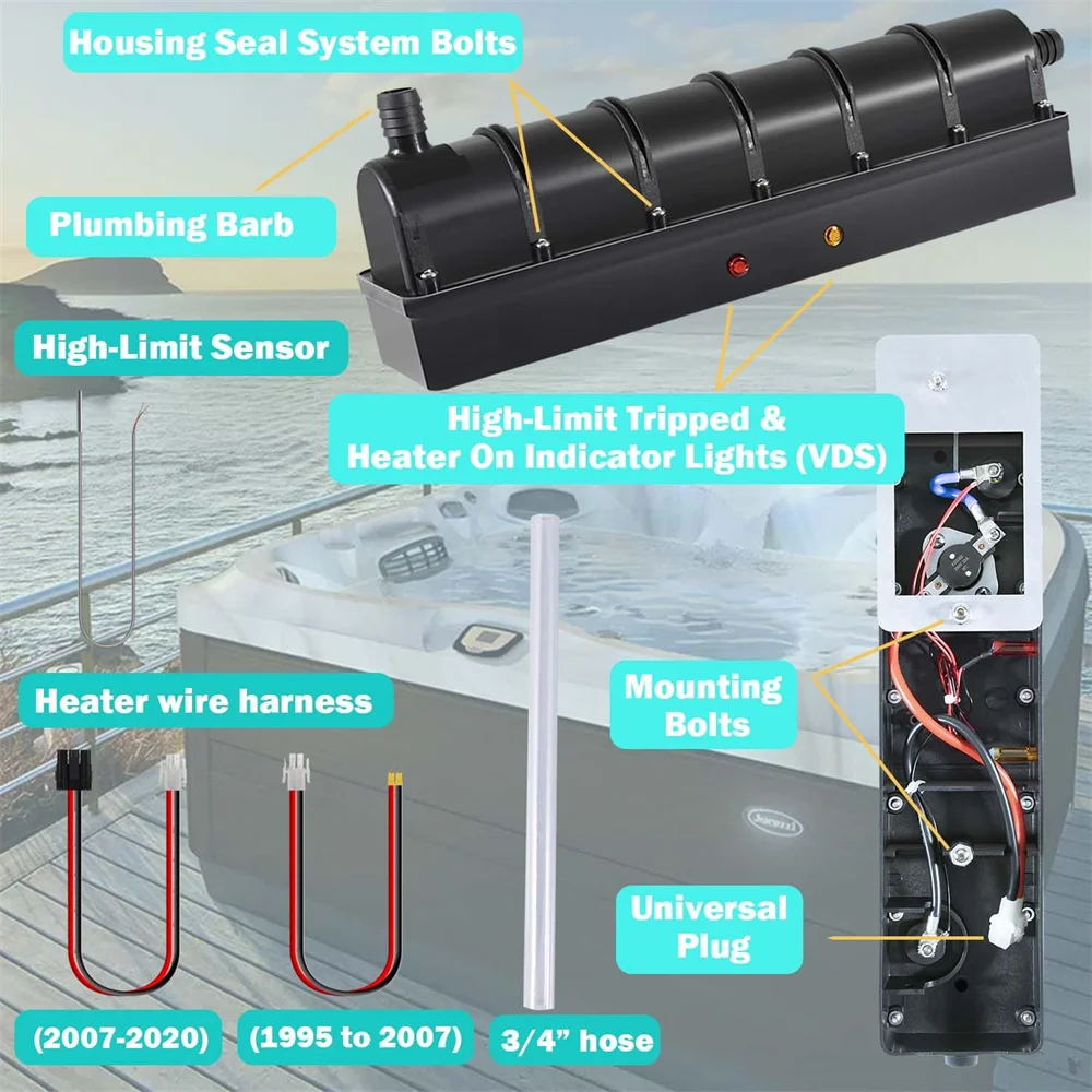 Smart Low-Flow Heater Replacement for Sundance/Jacuzzi Spa Hot Tub 6500-310/6500-301 5.5kW 240V 60HZ Hi-Limit Sensor 6600-168