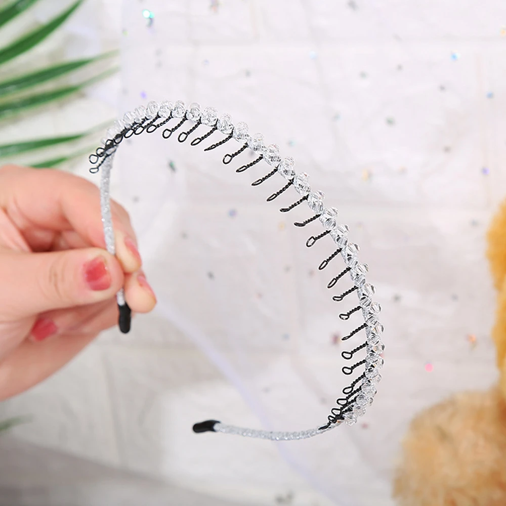 

Korean Sweet Fashion With Teeth Women Girls Headwear Crystal Beaded Headband Iron Hair Band