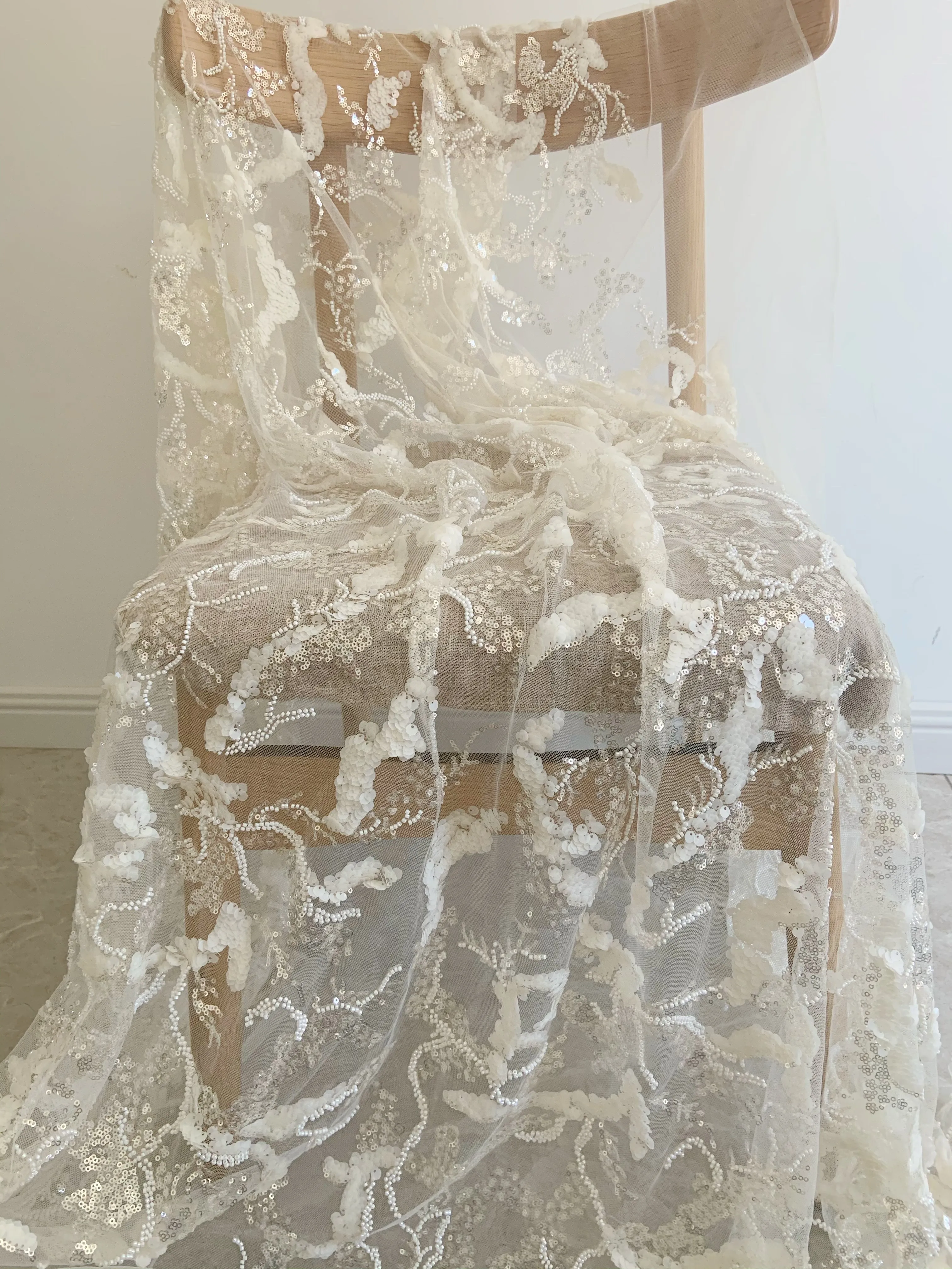 

Chinese Wind Auspicious Cloud Bead Sequined Fabric Wedding Dress Costume Dance Suit Stage