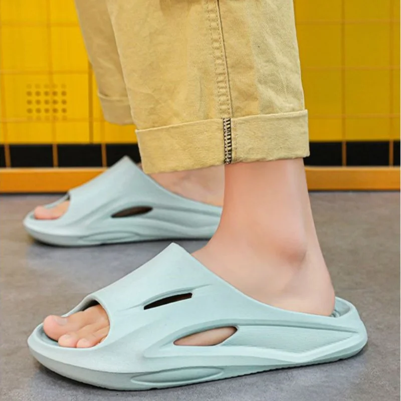 

Korean Men Women Outdoor One Word Mop Thick Bottom Outer Wear Sports Anti-slip Sandal Slippers Basketball Slippers Hollow Out