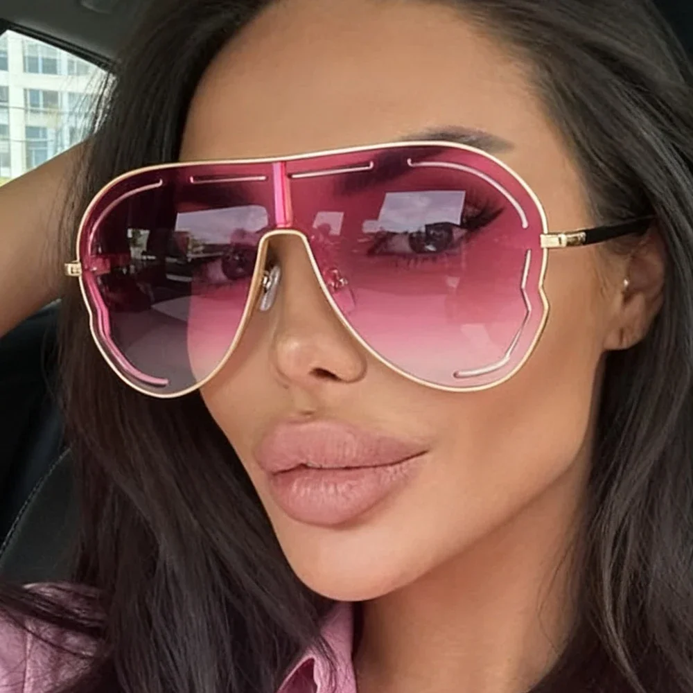 One Piece Alloy Big Frame Sunglasses for Men and Women High Quality New Fashion Brand Designer Retro UV400 Outdoor Eyeglasses