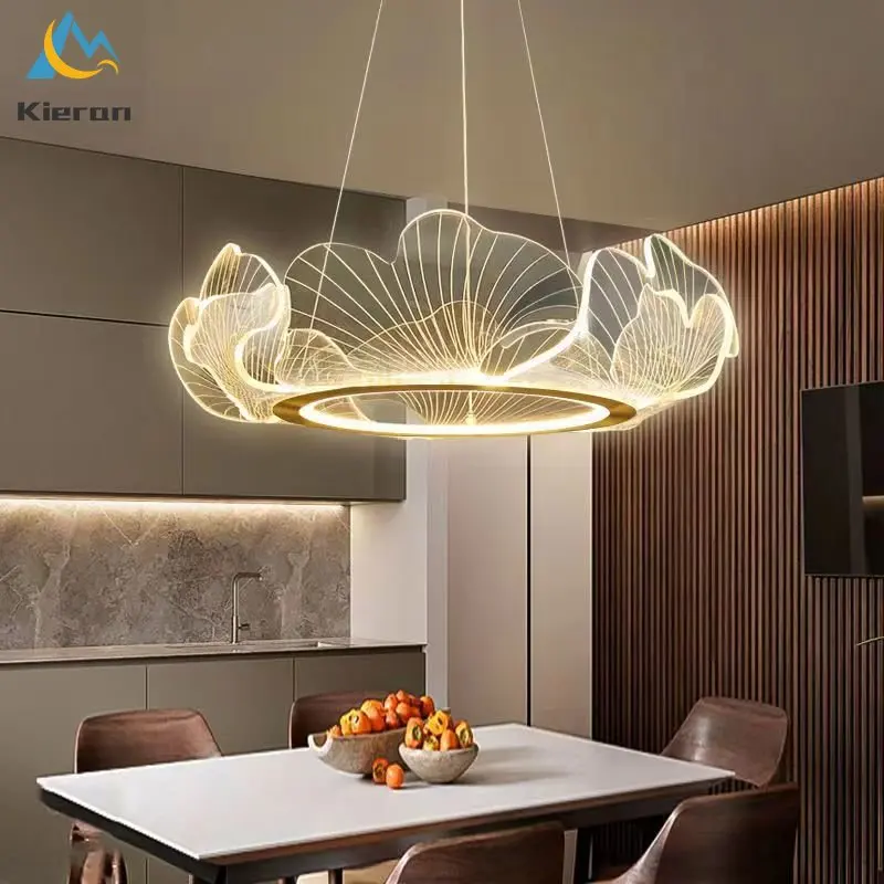 Imagem -02 - Simples e Moderno Destaque Acrílico Led Lustre Sala de Jantar Quarto Pingente Luz Estudo Sala Estar Decoração Folha Lótus Lâmpada Pingente