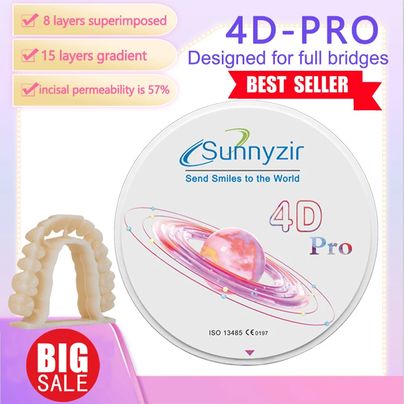 Sunnyzir 4D Plus/Pro D3 Multilayer Dental Zirconia For Open CAD/CAM Milling System in Dental Lab Dental Material Zirconium Disc