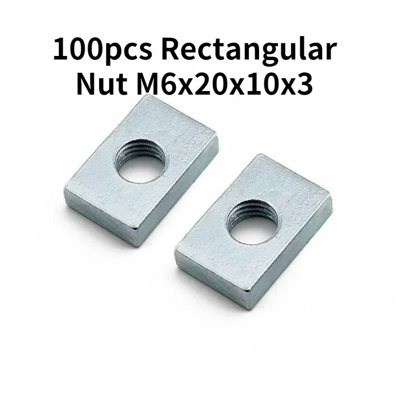 

100pcs GB39 Aluminum Profile Square Nut M6x20x10x3 M6 Rectangular s Accessory Slider Block Thin Carbon Steel Countersunk