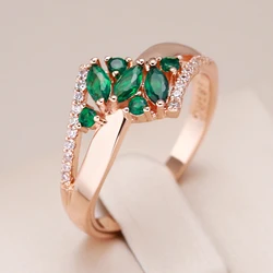 Kinel Luxury Green Natural Zircon Ring For Women 585 Rose Gold Color White Stone Daily Easy Matching Fine Jewelry Gift