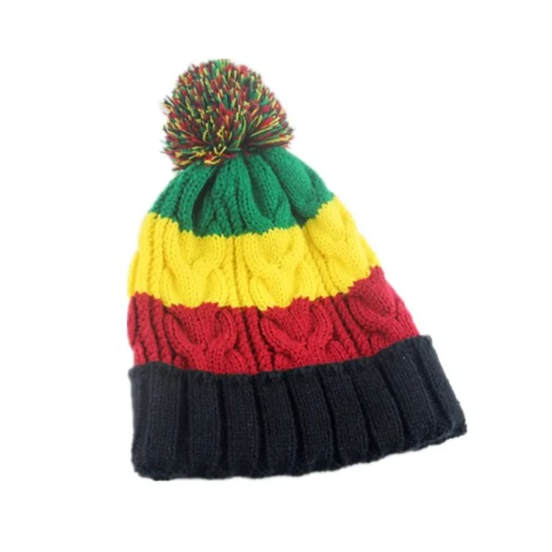 Bob Marley Jamaica Rasta Slouch Beanie Hat Warm Beret Cap Winter Reggae Multi-colored Stripe Hip Hop Baggy