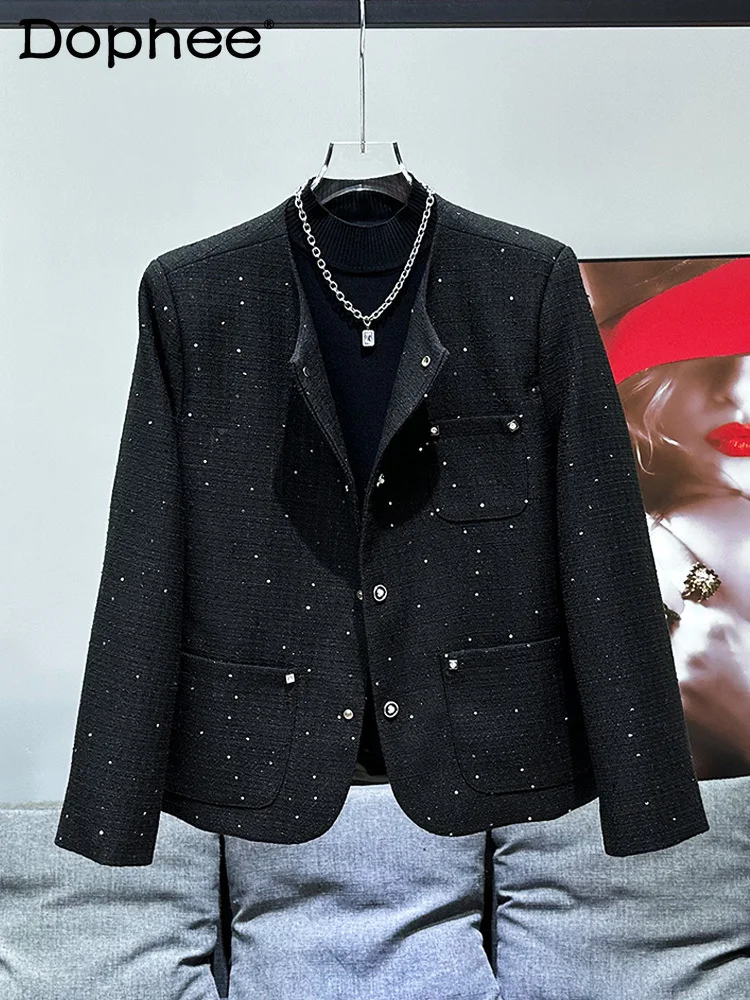 

2024 Spring Autumn New Fashion Chic Jackets High-end Sequin Decoration Small Fragrant Coats Casual Loose Versatile Men's Jacket