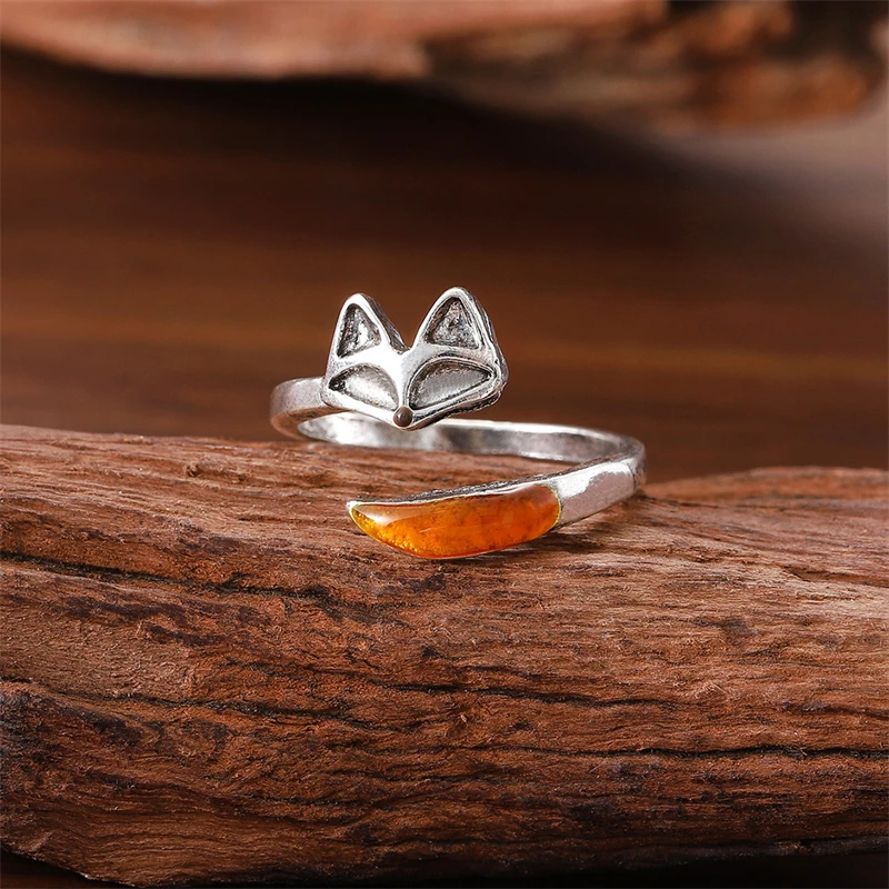 Vintage süße Fuchs-Form-Ringe für Frauen, schöner Fuchs mit langem Schwanz, verstellbarer Knöchel-Fingerring, Party-Charm, Schmuck, Geschenke – Detail 3
