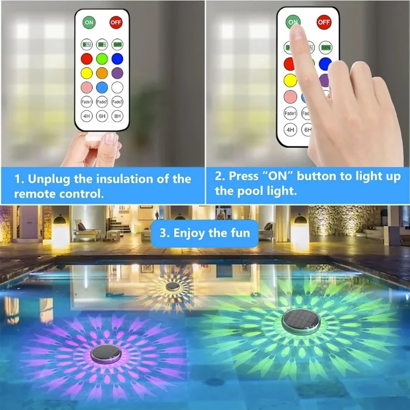 Solar Floating Pool Lights Color Changing Pool Light IPX7 Waterproof with Remote for Pool Pond Hot Tub Wedding Party Decoration