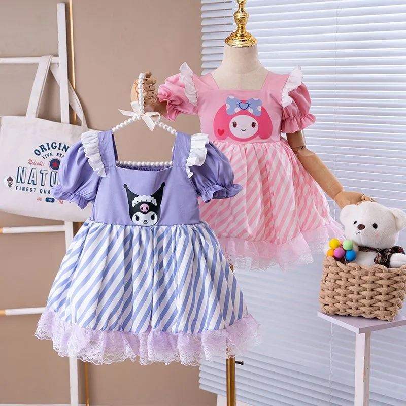 

Sweet My Melody Anime Kawaii Sanrio Ins Fashion Printed Children Dress Cute Kuromi Fashionable Princess Skirt Gifts for Kids
