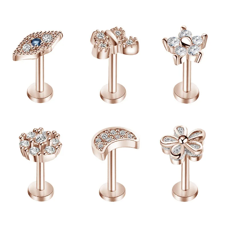 Aço inoxidável Evil Eyes Tragus Stud, Flower Labret Ear Stud, Helix Cartilagem Brinco para Mulheres, Jóia do Corpo Piercing, 1Pc