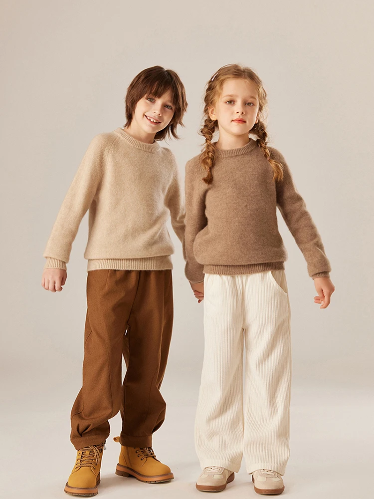 Autumn Winter Children O-neck Pullover Cashmere Sweater Boy Girl 12 Colors Raglan Sleeve Kids Top Thicken 100% Cashmere Knitwear