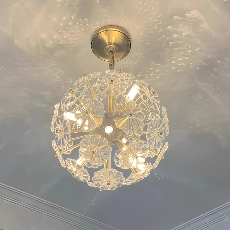 ヴィラ、ロフト、デュプレックス住宅、階段、レストランバーの照明用のフランス製クリスタルフラワーボール雰囲気ペンダントライト