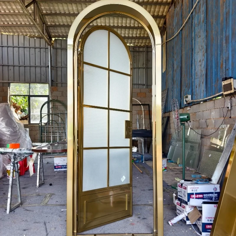 Stainless steel electroplated mirror glass household bedroom bathroom box French arc arched envelope custom door