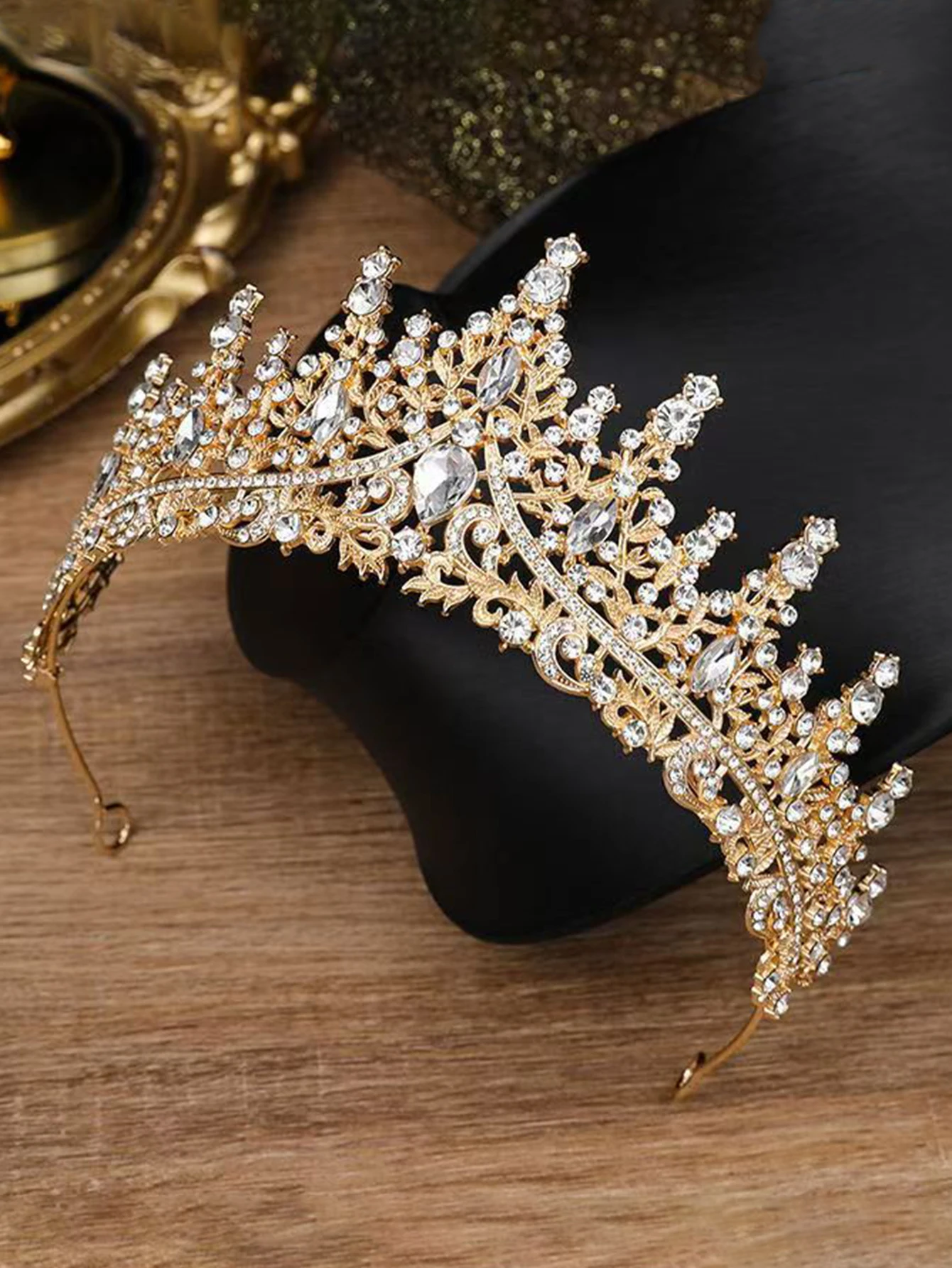 European Baroque Style Heavy-Duty Full Diamond Crown Bridal Wedding Crown, Dinner Birthday Runway Show Diamond-Encrusted Hair Cr view 4