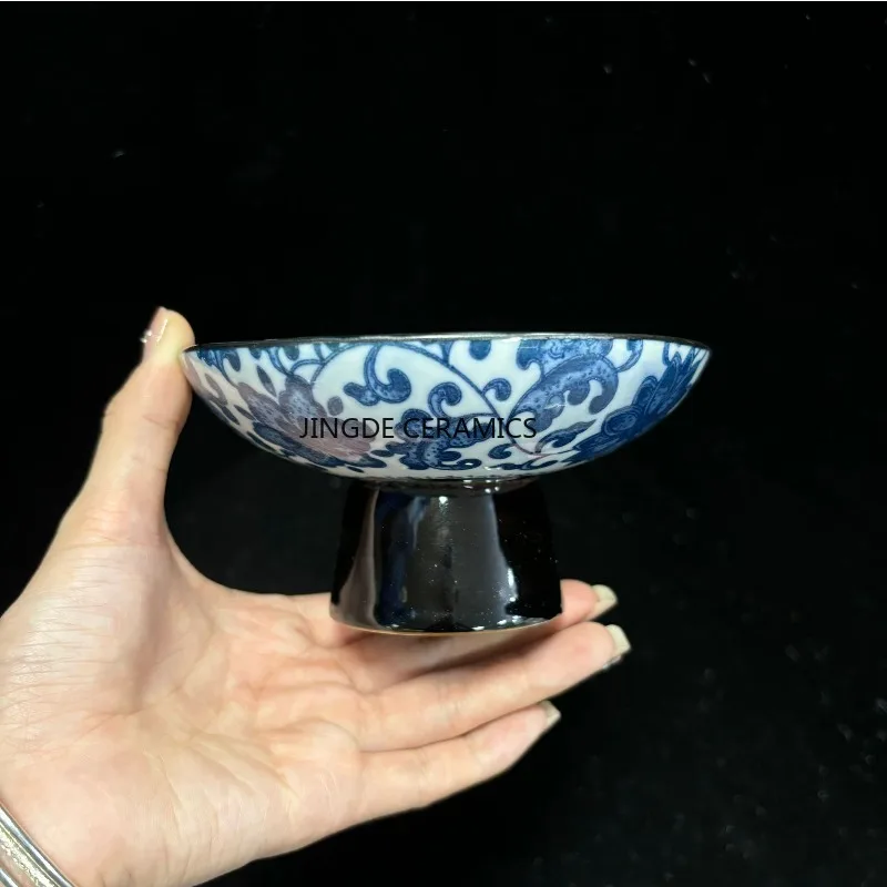 النمط الصيني السيراميك لوحة عالية القدم موقد مستدير صينية الشاي طبق الجوز تحت المزجج الملونة بعد الظهر الشاي المعجنات صينية طبق تقديم الحلوى #5