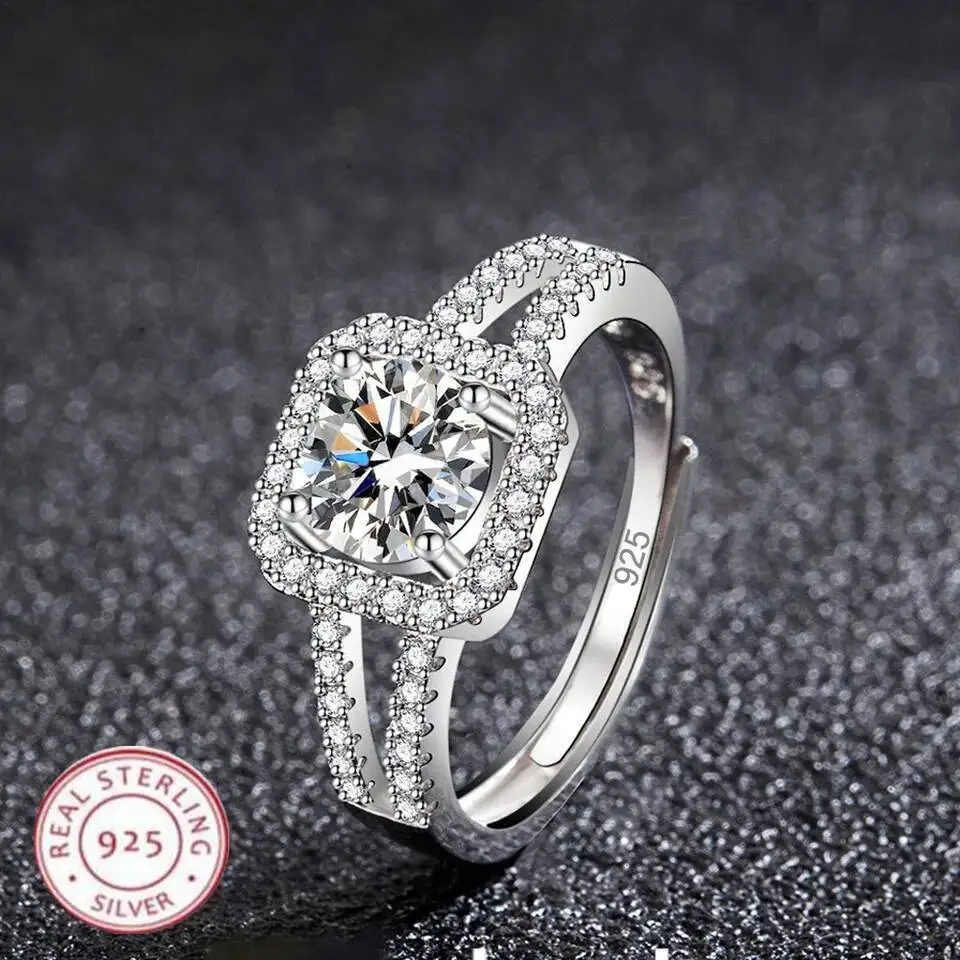 

New 925 Sterling Silver Ring High Quality Perfect 1ct Moissanite For Women Wedding Fine Jewelry Accessories Party Gifts
