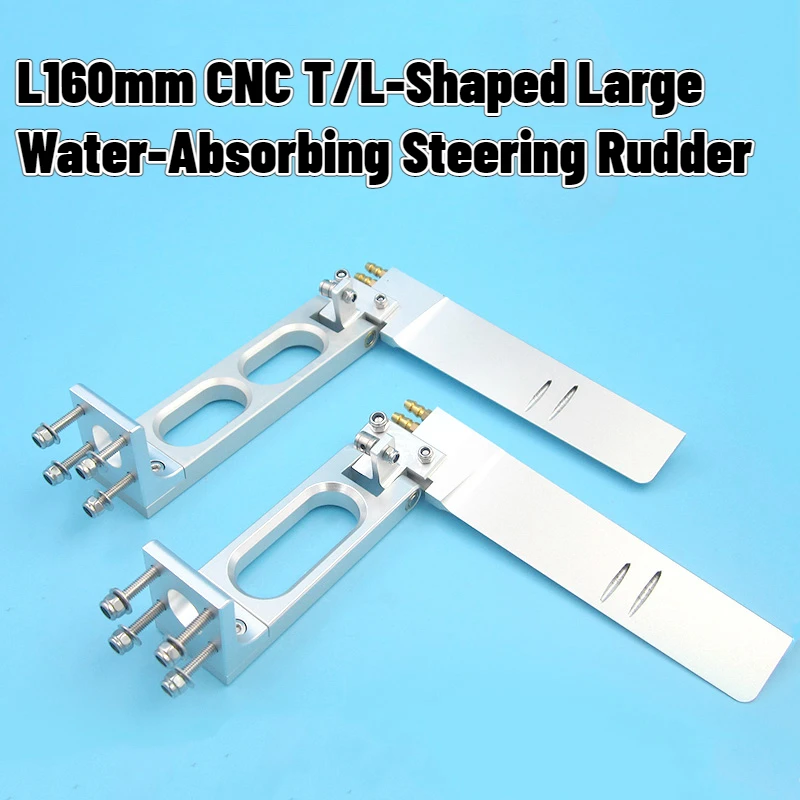 1pc CNC Aluminum 160mm T/L-shaped Steering Water Absorbing Rudder with Dual Water Inlet +Kickback Protection For RC O-Boat Model