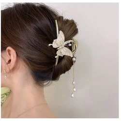 Elegant Tassel Butterfly Pearl Grab Clip Flower Women's Fashion Butterfly Sweet Metal Headwear High-end Jewelry Accessories