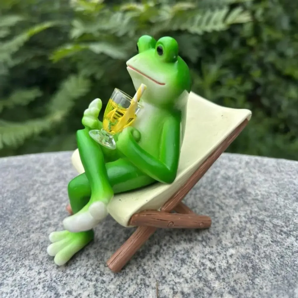 Durable Cute Frog Sit Chair Sculpture Resin Handmade Rocking Chair Frog Statue Decorative Frog Desktop Figurine Gift Giving