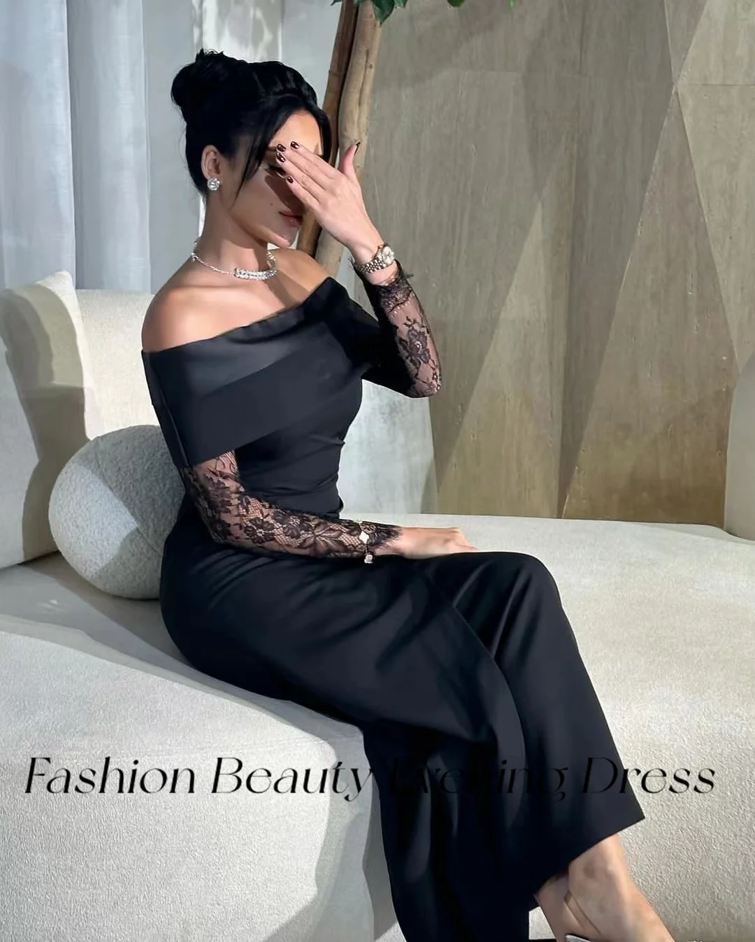 Fashion Beauty Black Evening Dresses Off Shoulder Back Slit Straight Elegant Formal Party Dress For Women 2024  فساتين السهرة