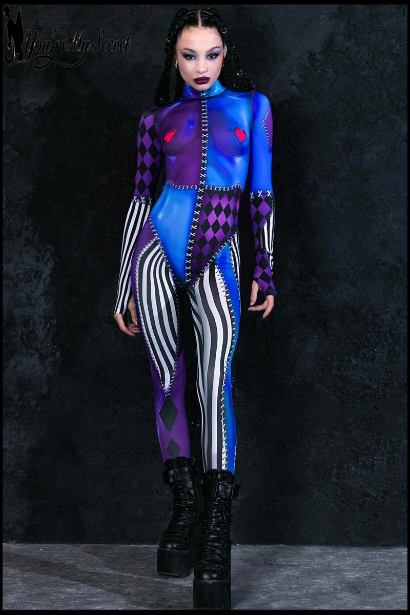 Women Clown Catsuit Halloween Cosplay Costume 3D Printed Zentai Bodysuit Spandex Jumpsuit Festival Carnival Party Rave Outfit view 3