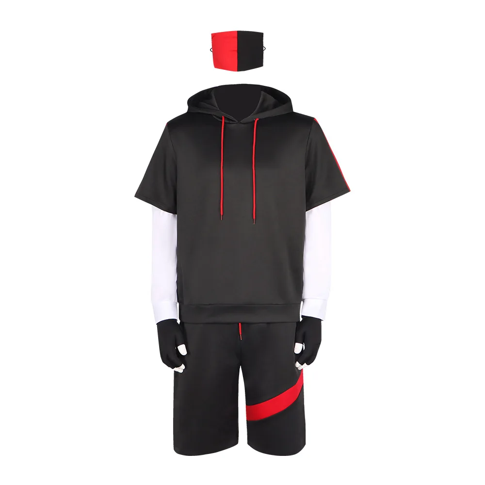Disfraz de Cosplay Game Royale Ikonik, Uniforme de Batalla de Anime, Conjunto Deportivo Negro con Sudadera con Capucha, Pantalones Cortos, Guantes, Atuendo de Halloween para Hombre