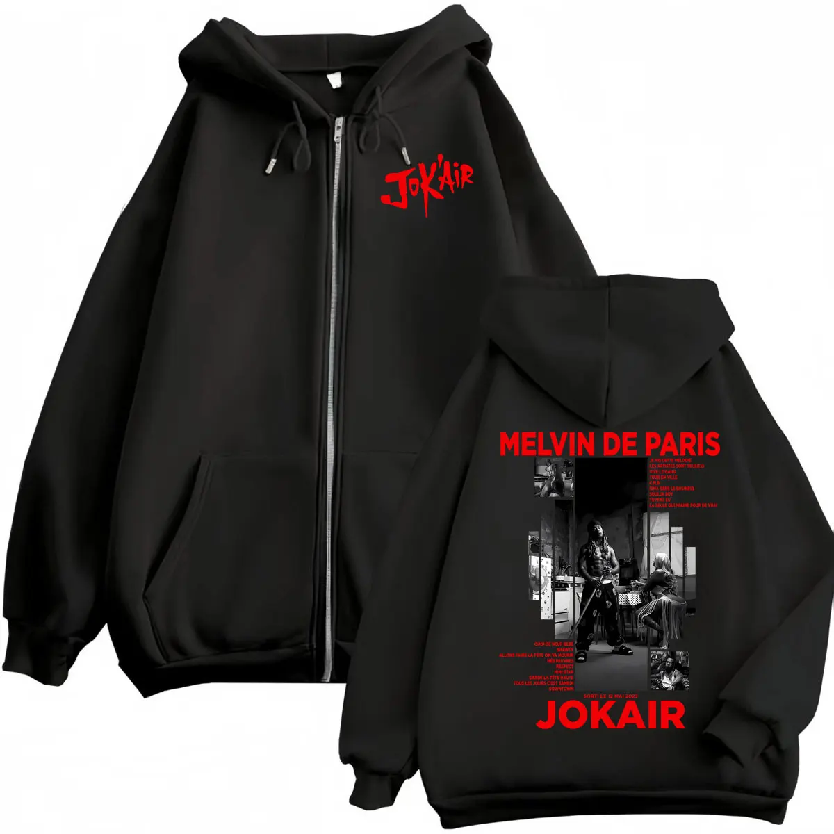 

Rapper Jok'air Melvin De Paris Graphic Zipper Hoodie Hip Hop Vintage Zip Up Hooded Sweatshirt Men Women Fashion Casual Pullovers